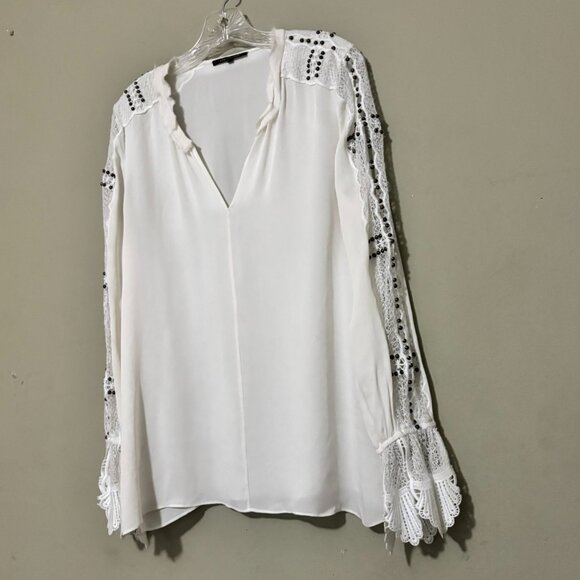Kobi Halperin Carmella White Boho Lace & Beaded Sleeve Blouse – Size M - Picture 6 of 7